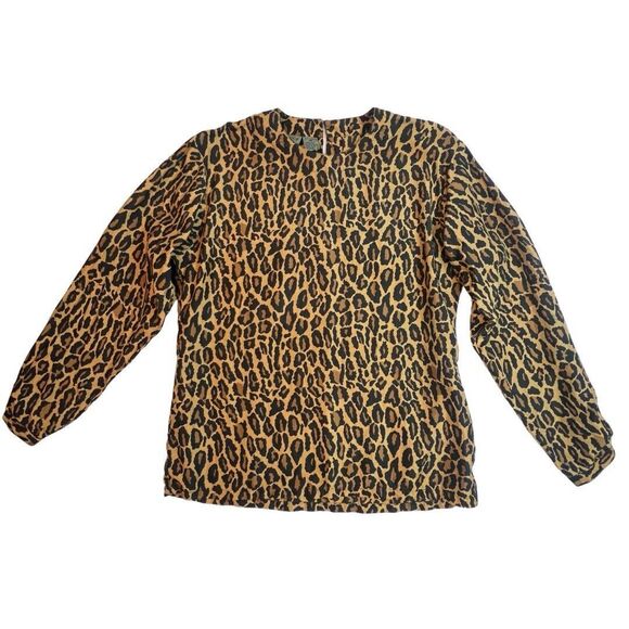 Vintage Robert Stock Blouse Women Medium Leopard Print All Over Silk Long Sleeve - Picture 1 of 9
